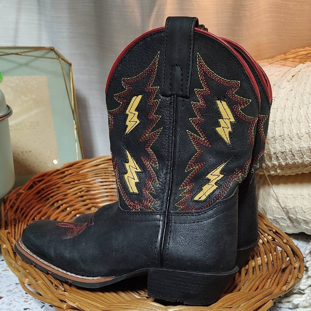 Dan Post Kids Western Boots - Black and Red with Yellow Accents - Picture 9 of 16
